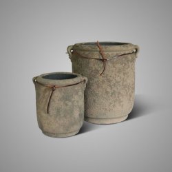 Set of 2 Planter Deluxe Leather Rope Rustic D.31-20 H.32- 21