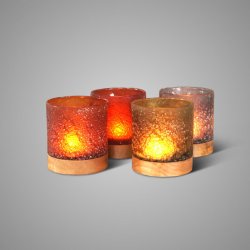 Sort. Mixed Frozen Colours Tealights Woodenbase D.10 H.15