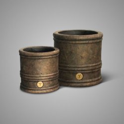 Set Of 2 Planter With Lines Majestic Brown D.22-17 H.22-17